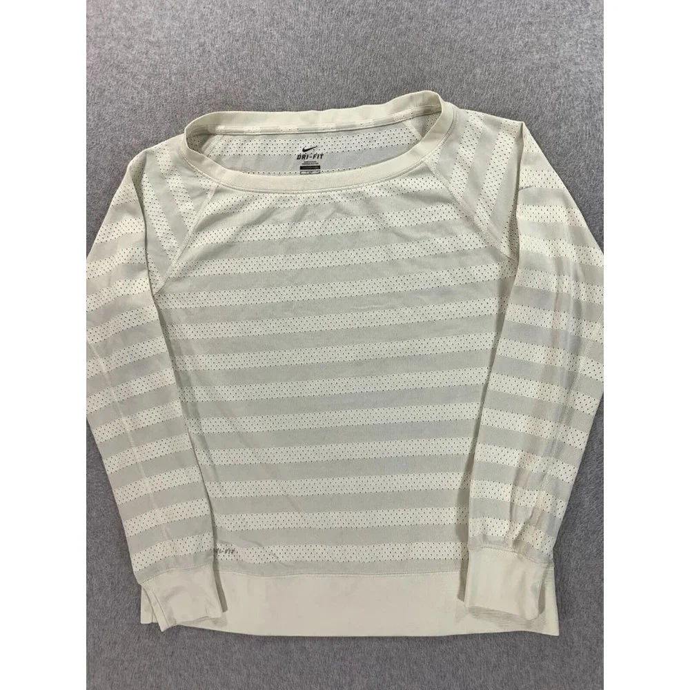 Nike Dri Fit Scoop Neck Long Sleeve Workout Shirt‎ (Women's Large) Off White
